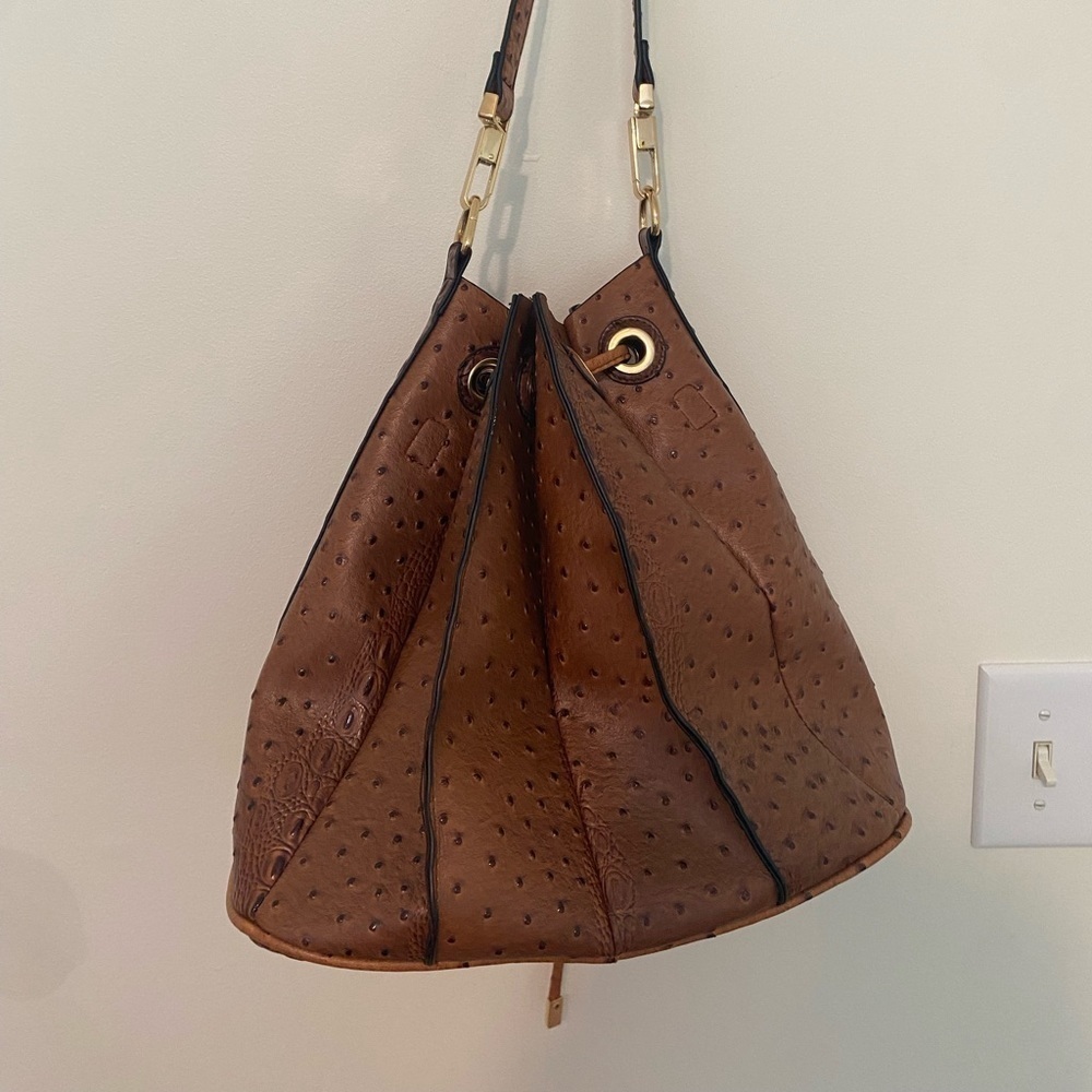 Brown Textured Drawstring Shoulder Bag - Picture 4 of 8